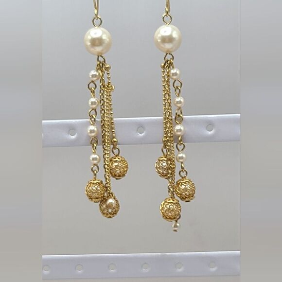 Vintage Pearl drop earrings,  goldtone - Picture 3 of 3